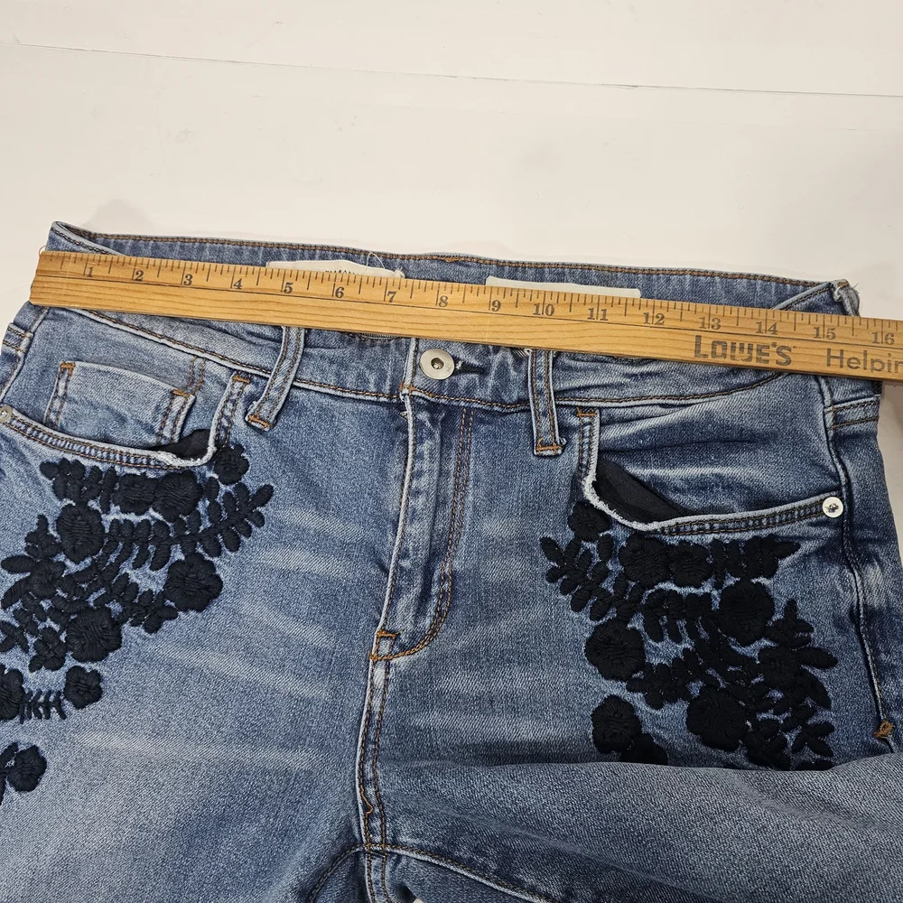 Anthropologie Pilcro & the Letterpress Blue Embroidered Slim Boyfriend Jeans 28 - Picture 10 of 14